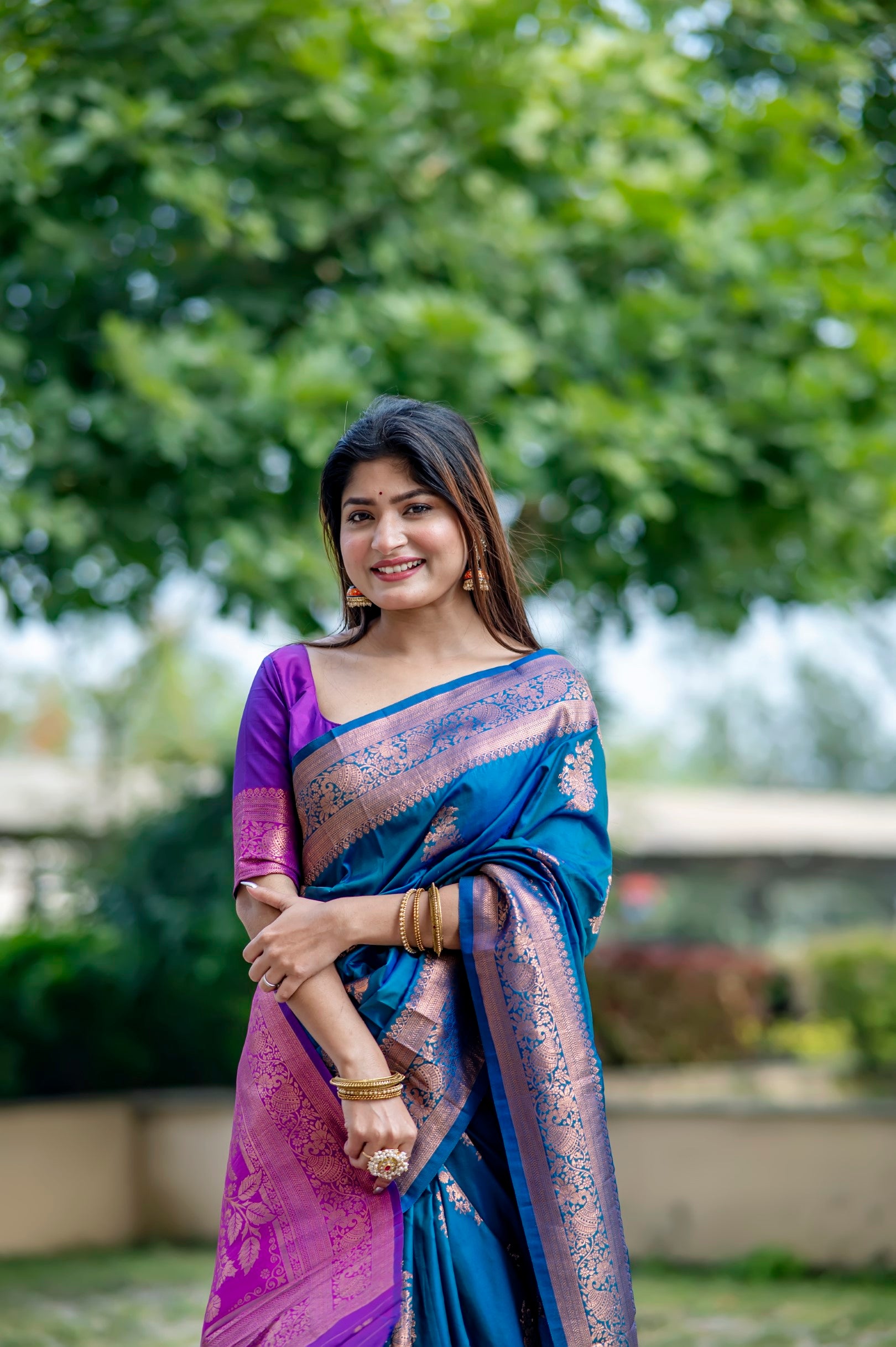 Blue Color  Zari Woven Work Banarasi Silk Saree