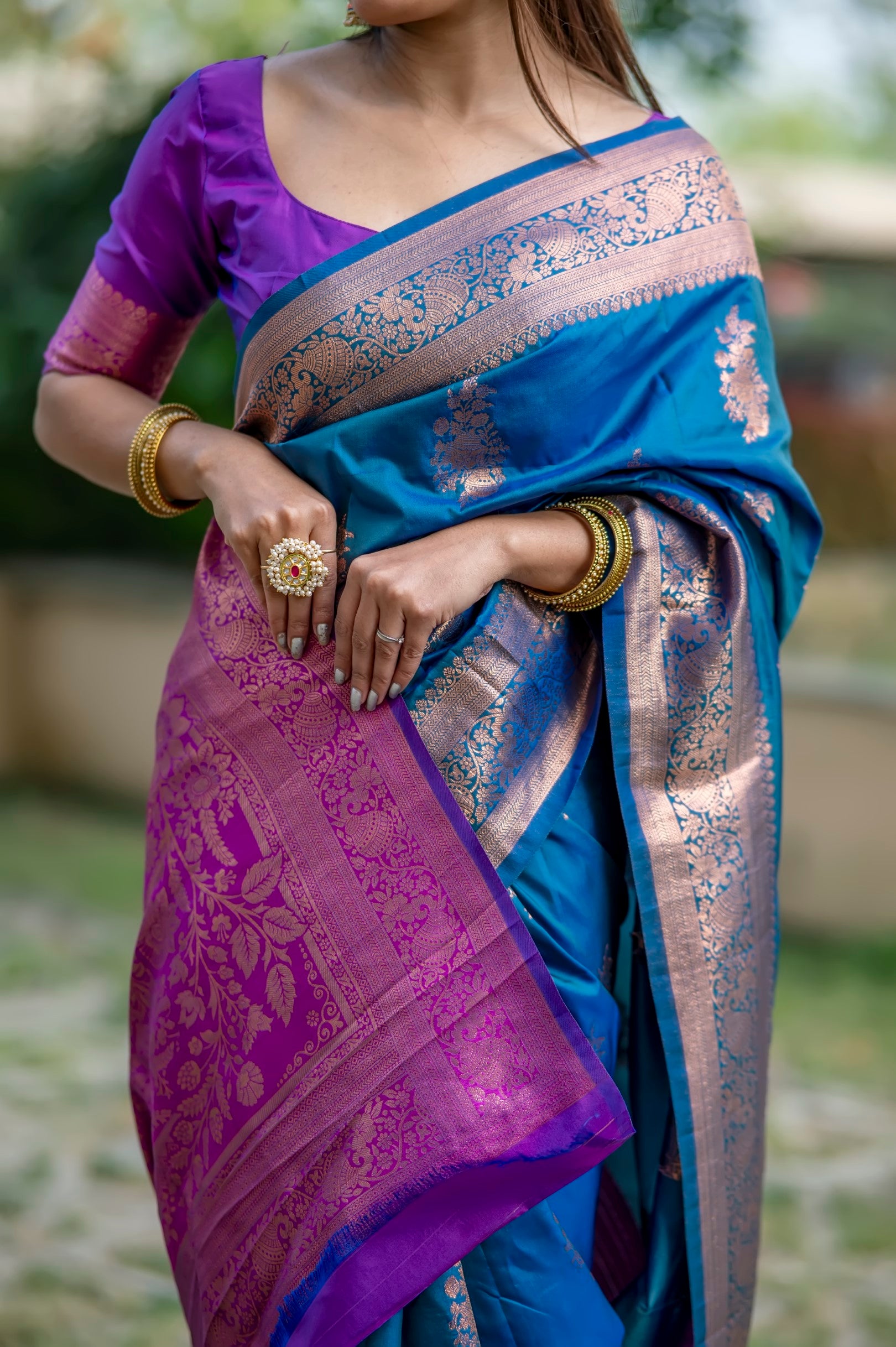 Blue Color  Zari Woven Work Banarasi Silk Saree