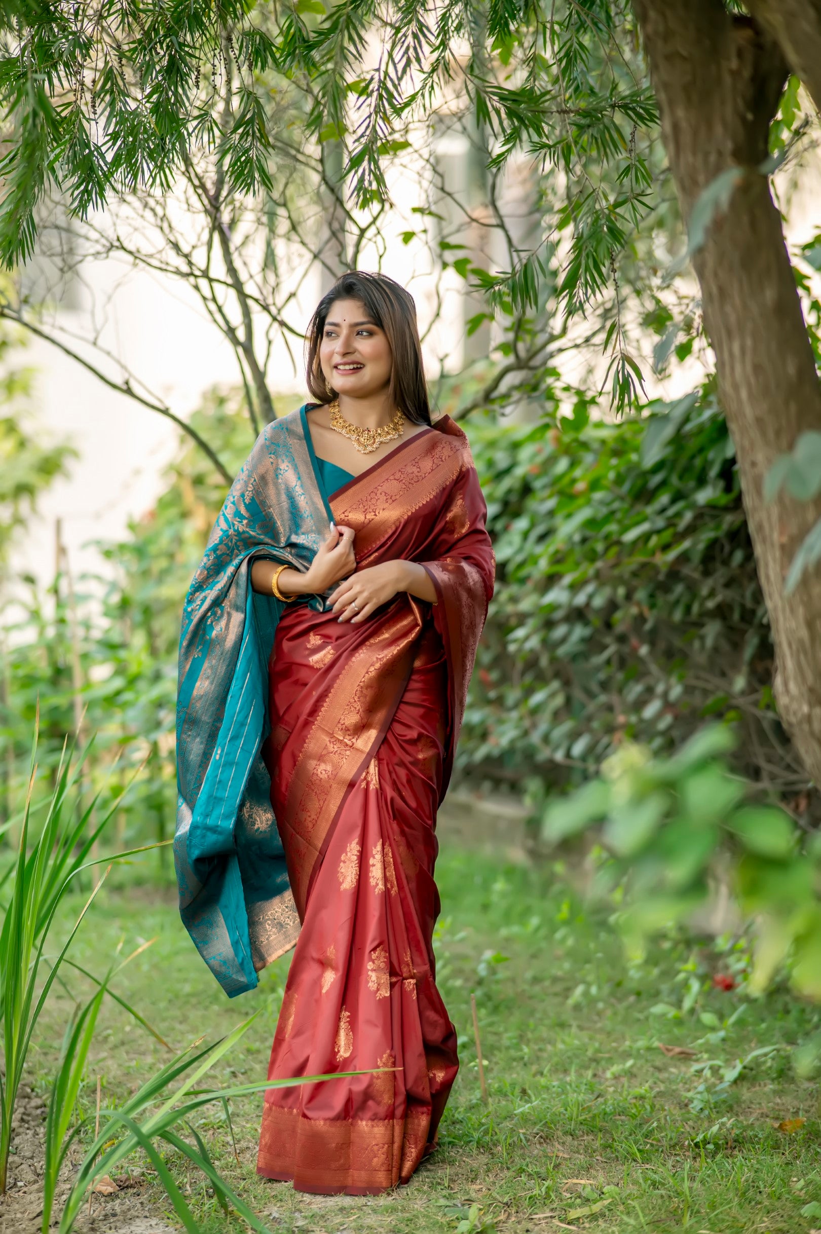 Maroon Color Zari Woven Work Banarasi Silk Saree