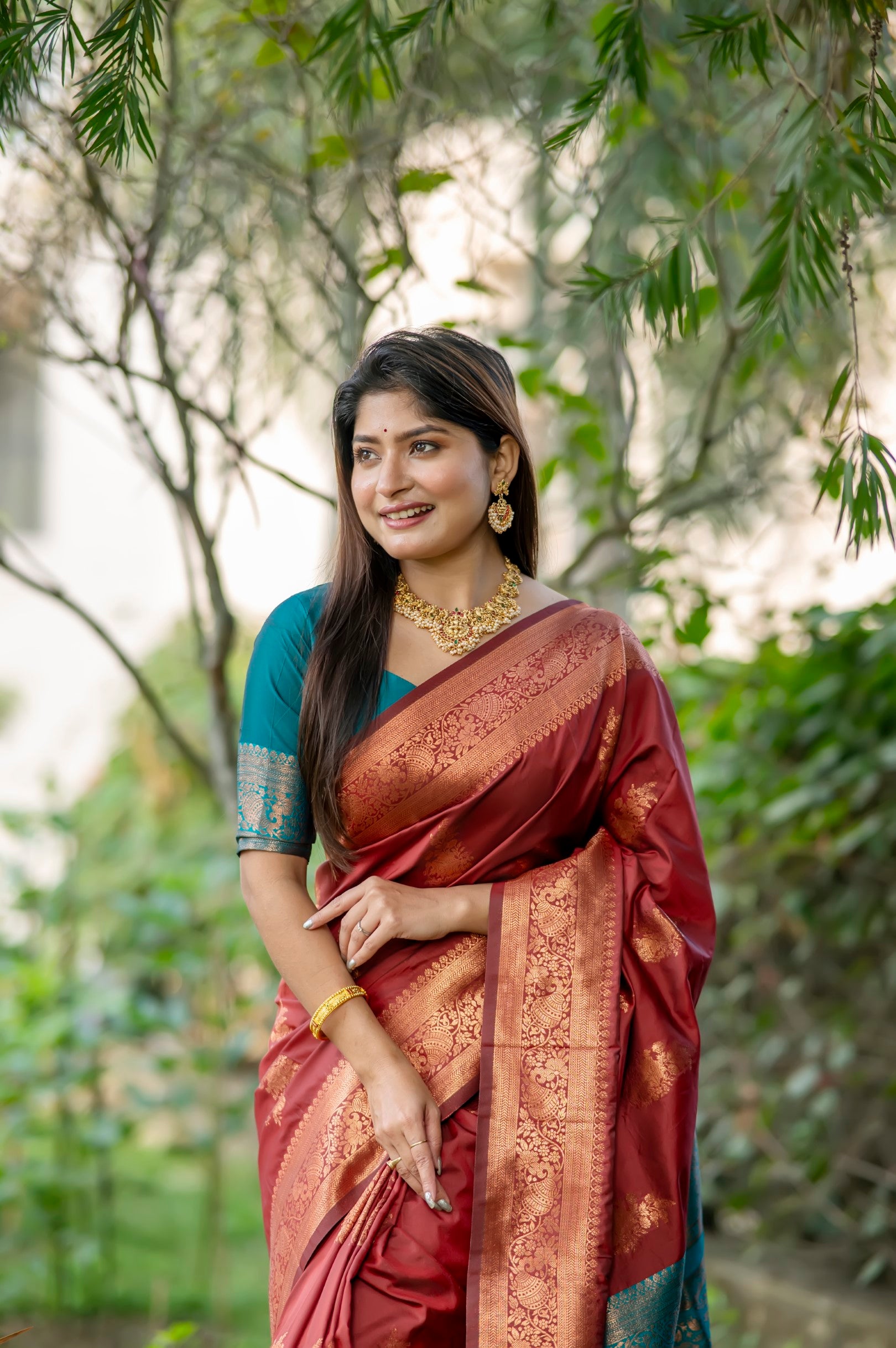 Maroon Color Zari Woven Work Banarasi Silk Saree
