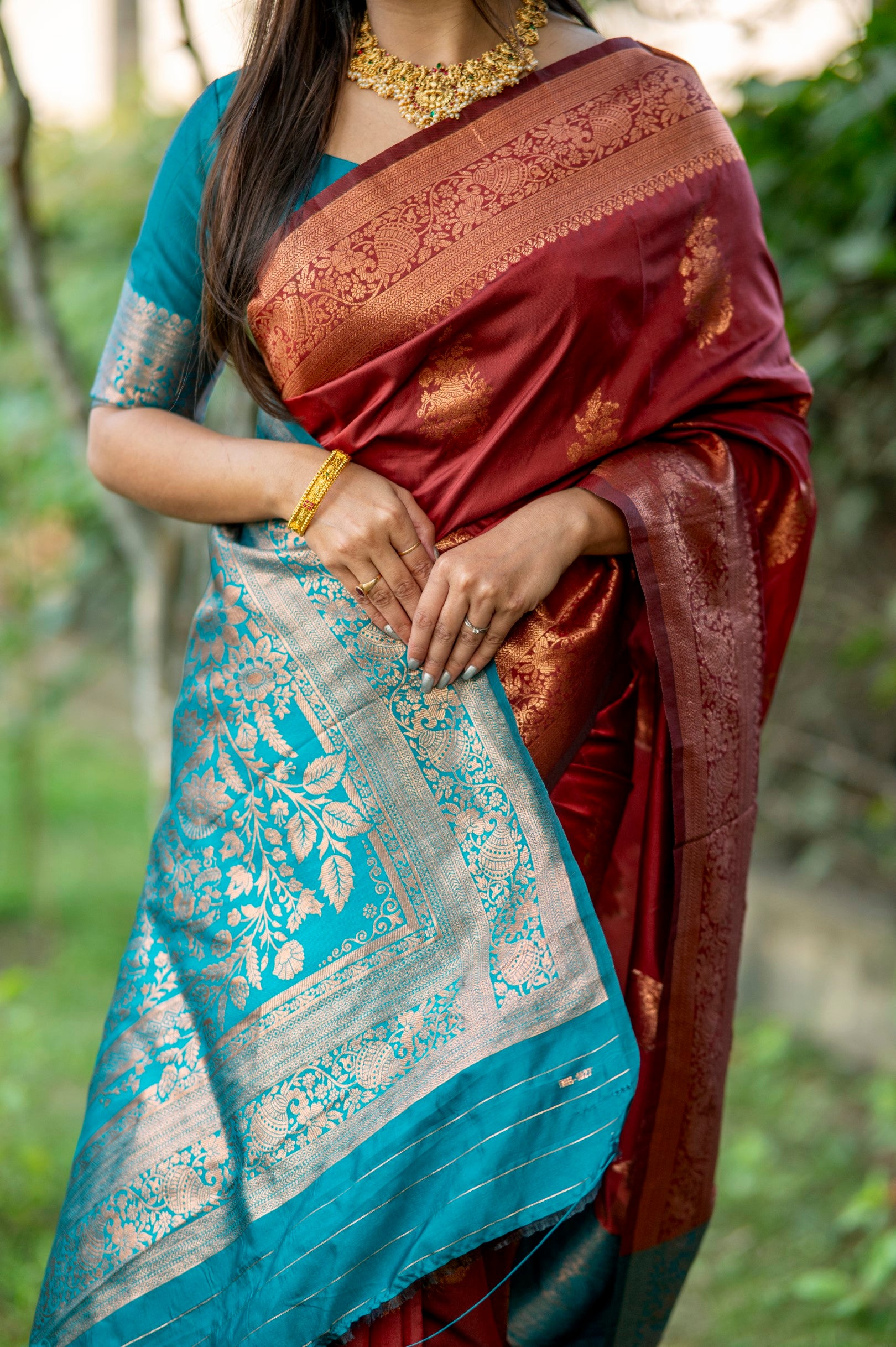 Maroon Color Zari Woven Work Banarasi Silk Saree