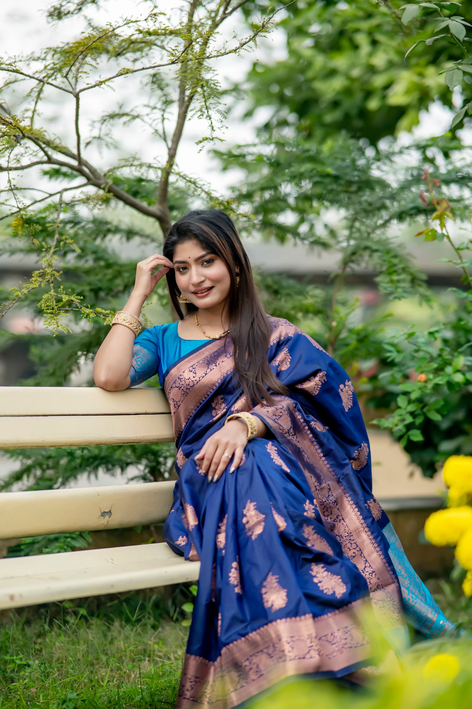 Navy Blue Color Zari Woven Work Banarasi Silk Saree