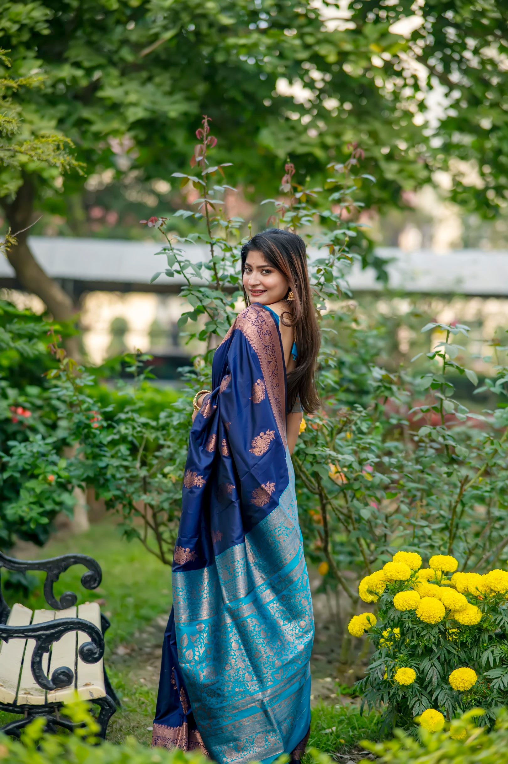 Navy Blue Color Zari Woven Work Banarasi Silk Saree