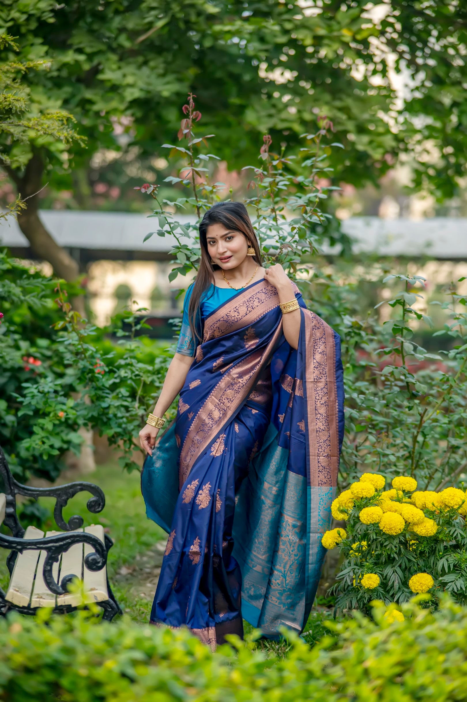 Navy Blue Color Zari Woven Work Banarasi Silk Saree
