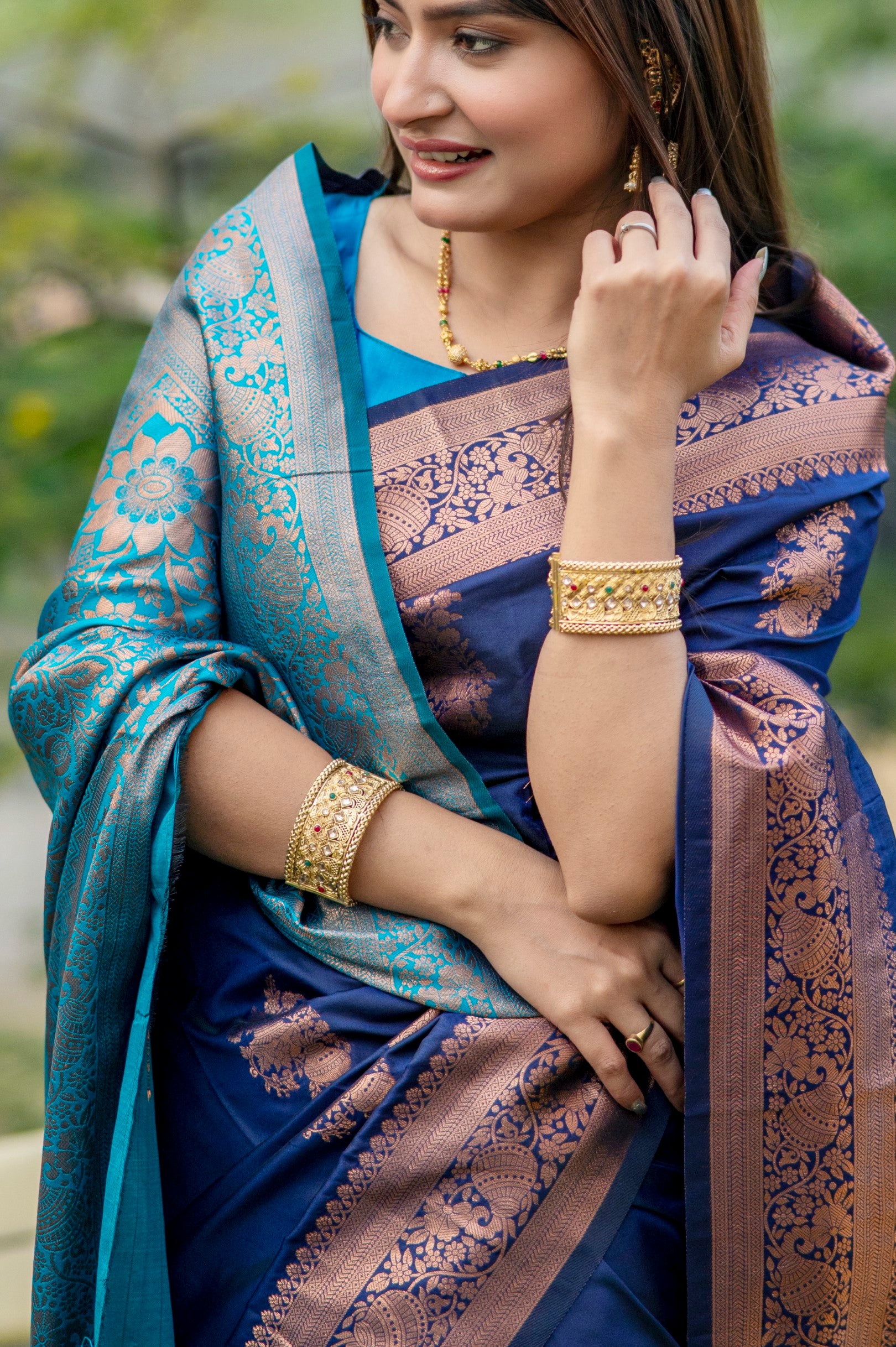 Navy Blue Color Zari Woven Work Banarasi Silk Saree