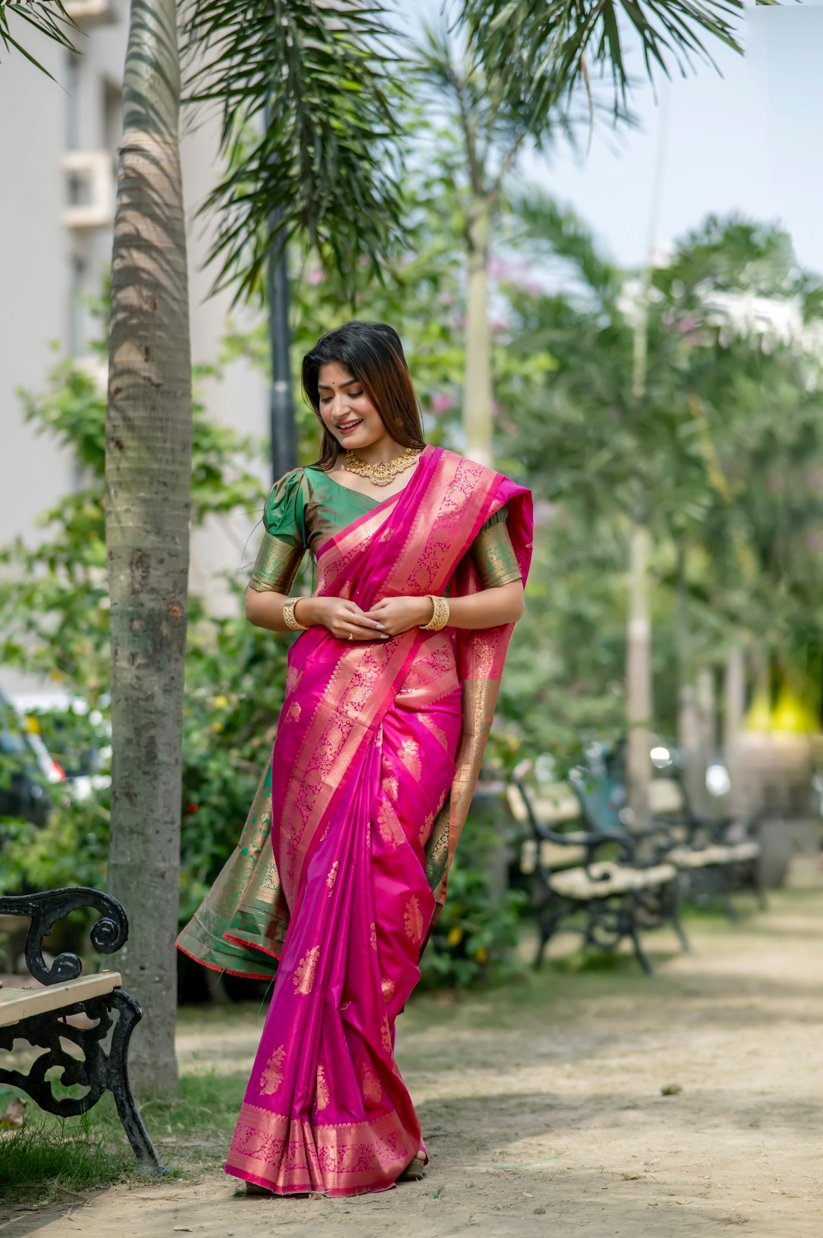 Pink Color Zari Woven Work Banarasi Silk Saree