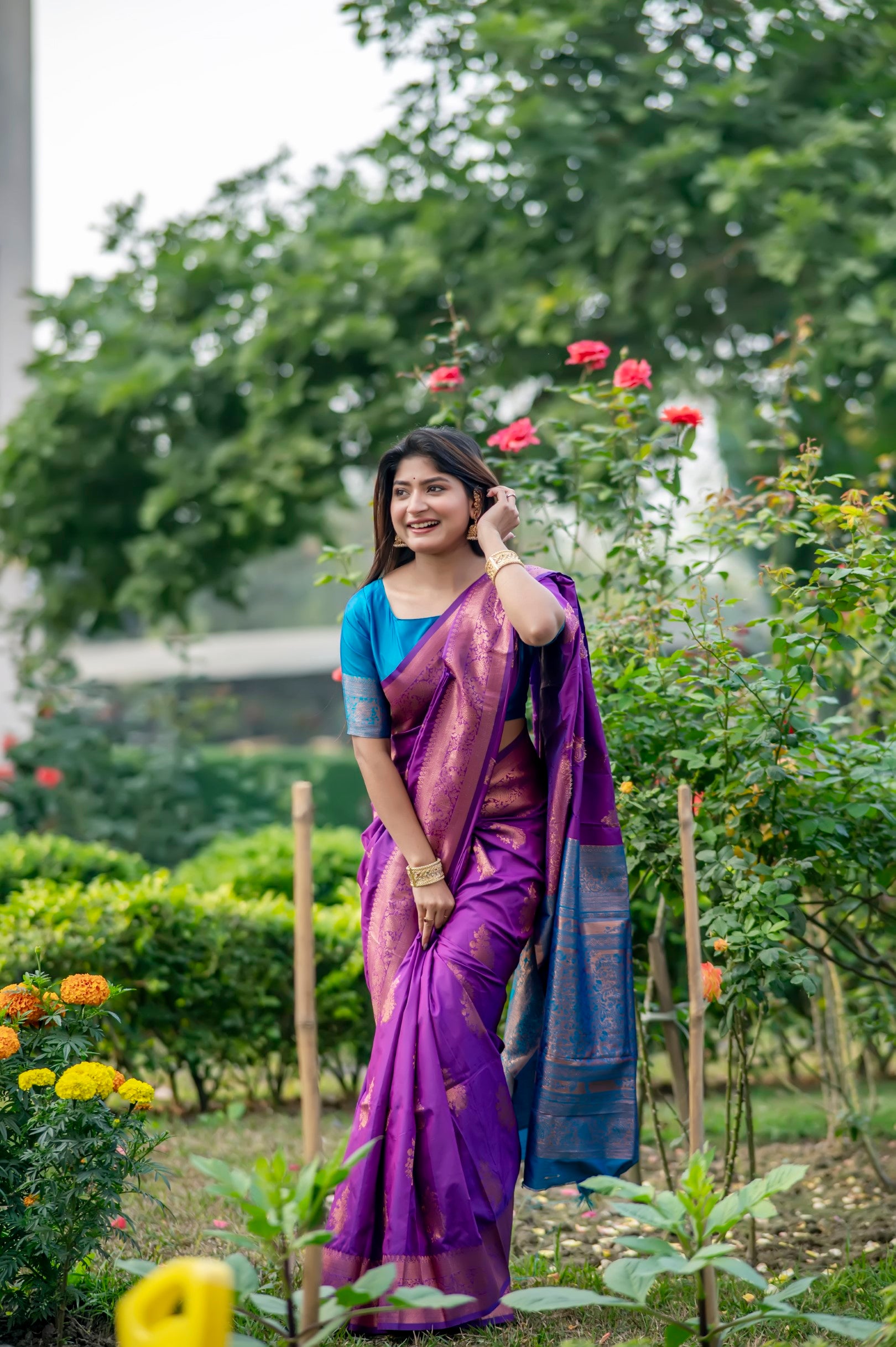 Purple Color Zari Woven Work Banarasi Silk Saree
