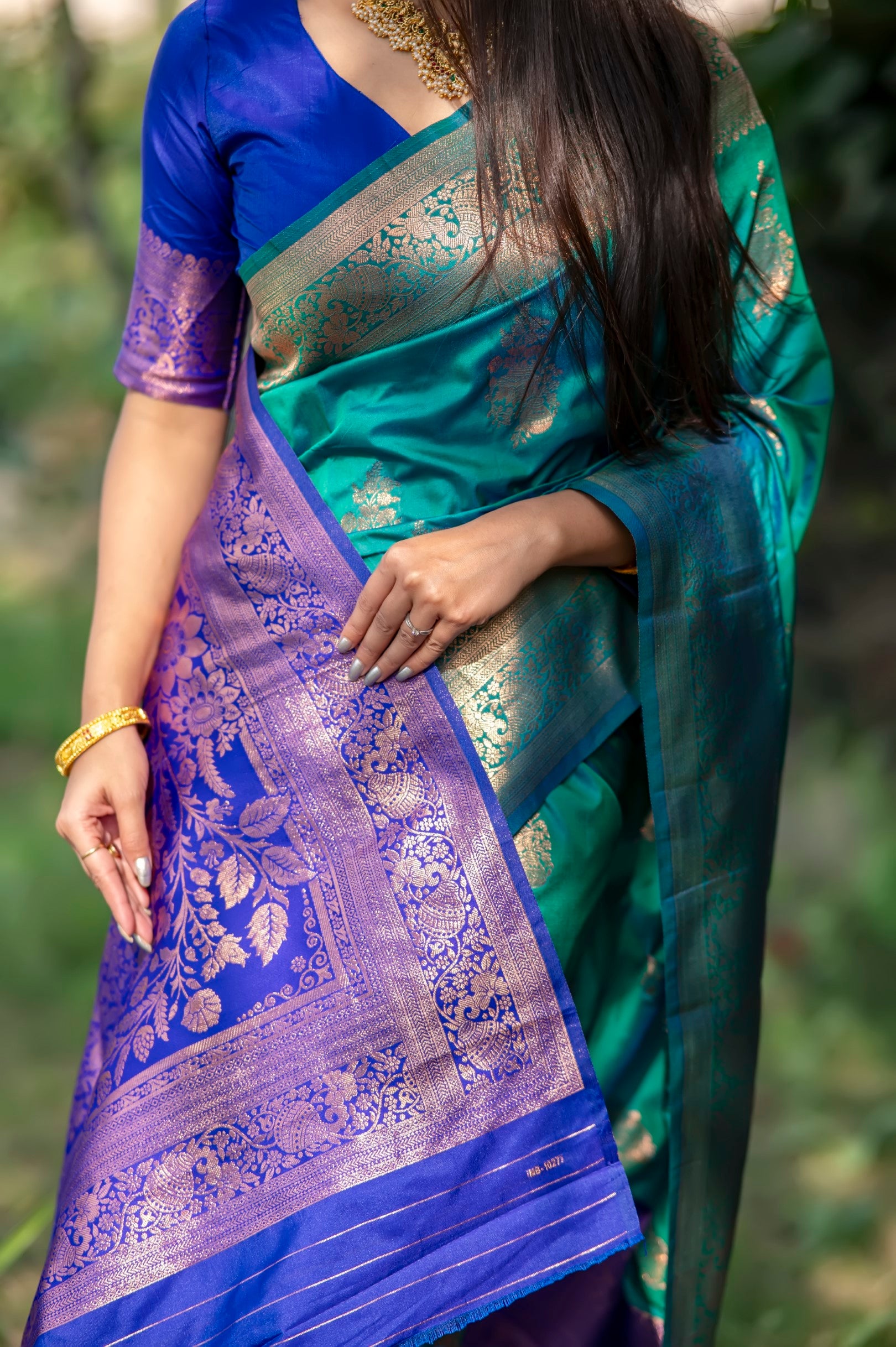 Rama Color Zari Woven Work Banarasi Silk Saree