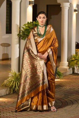 Traditional Yellow Color Soft Tussar Silk Zari Border Designer Saree