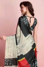 Digital Floral Art Print Satin Silk  Saree