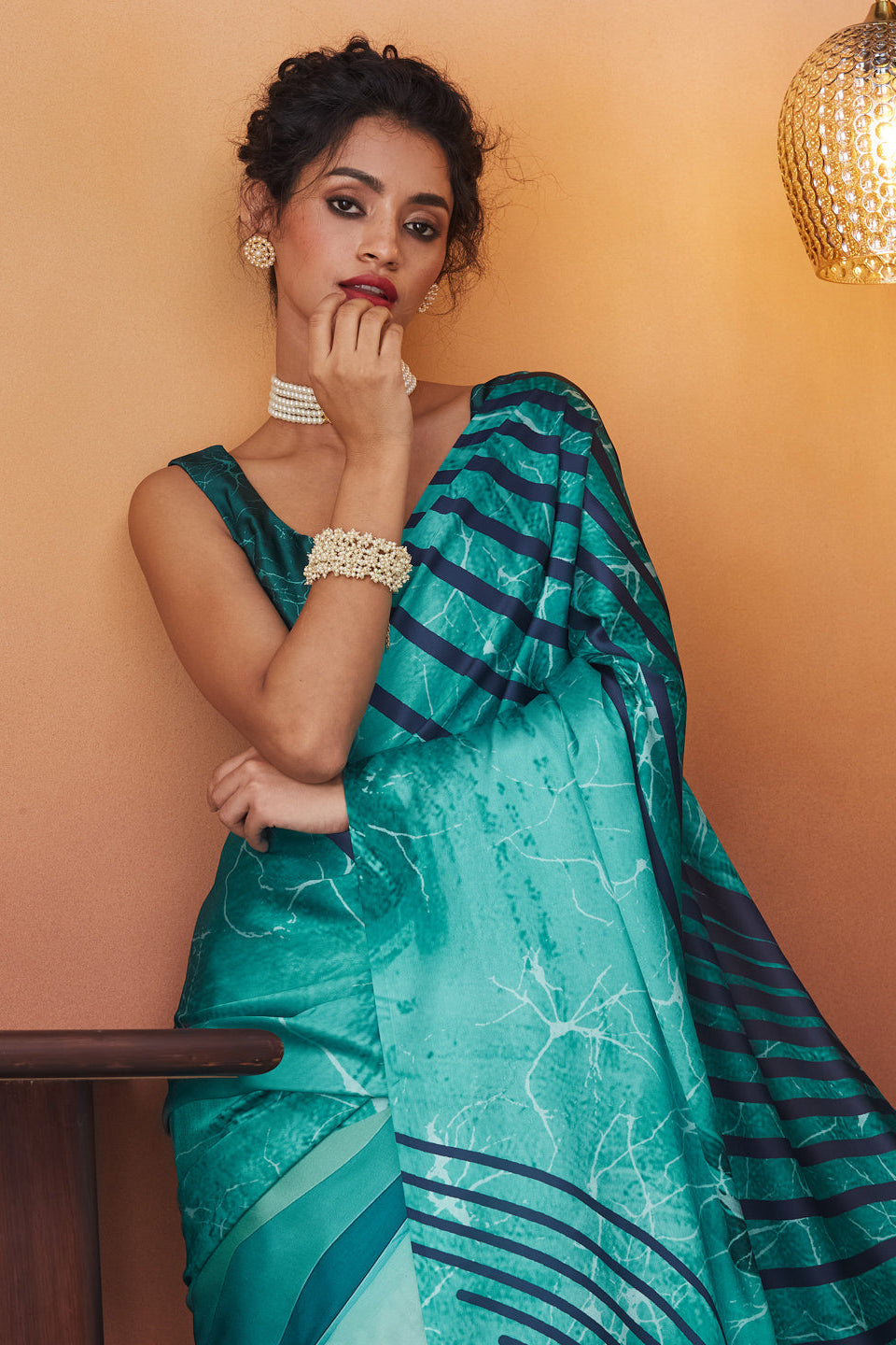 Abstract Digital Printed Satin Ready To Wear Saree