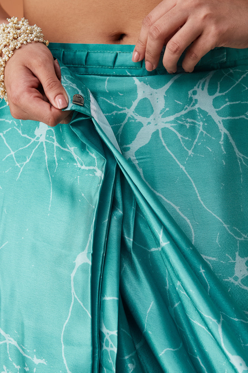Abstract Digital Printed Satin Ready To Wear Saree