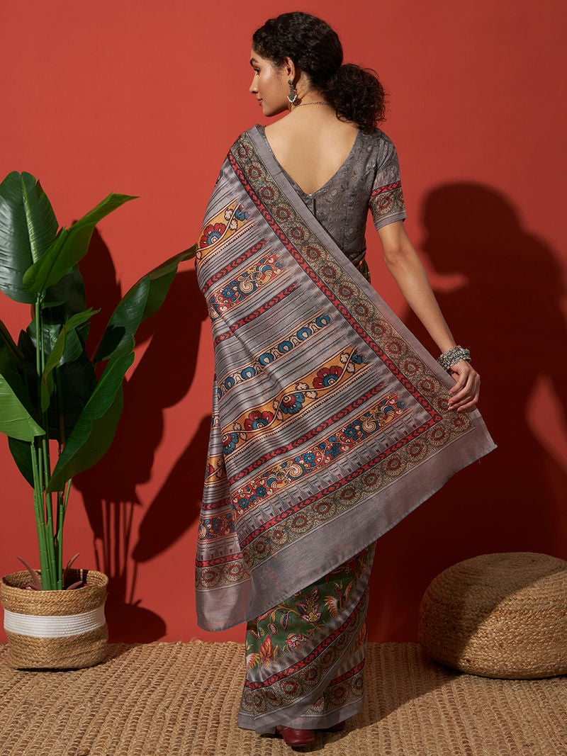 Kalamkari Art Printed Cotton Silk Saree