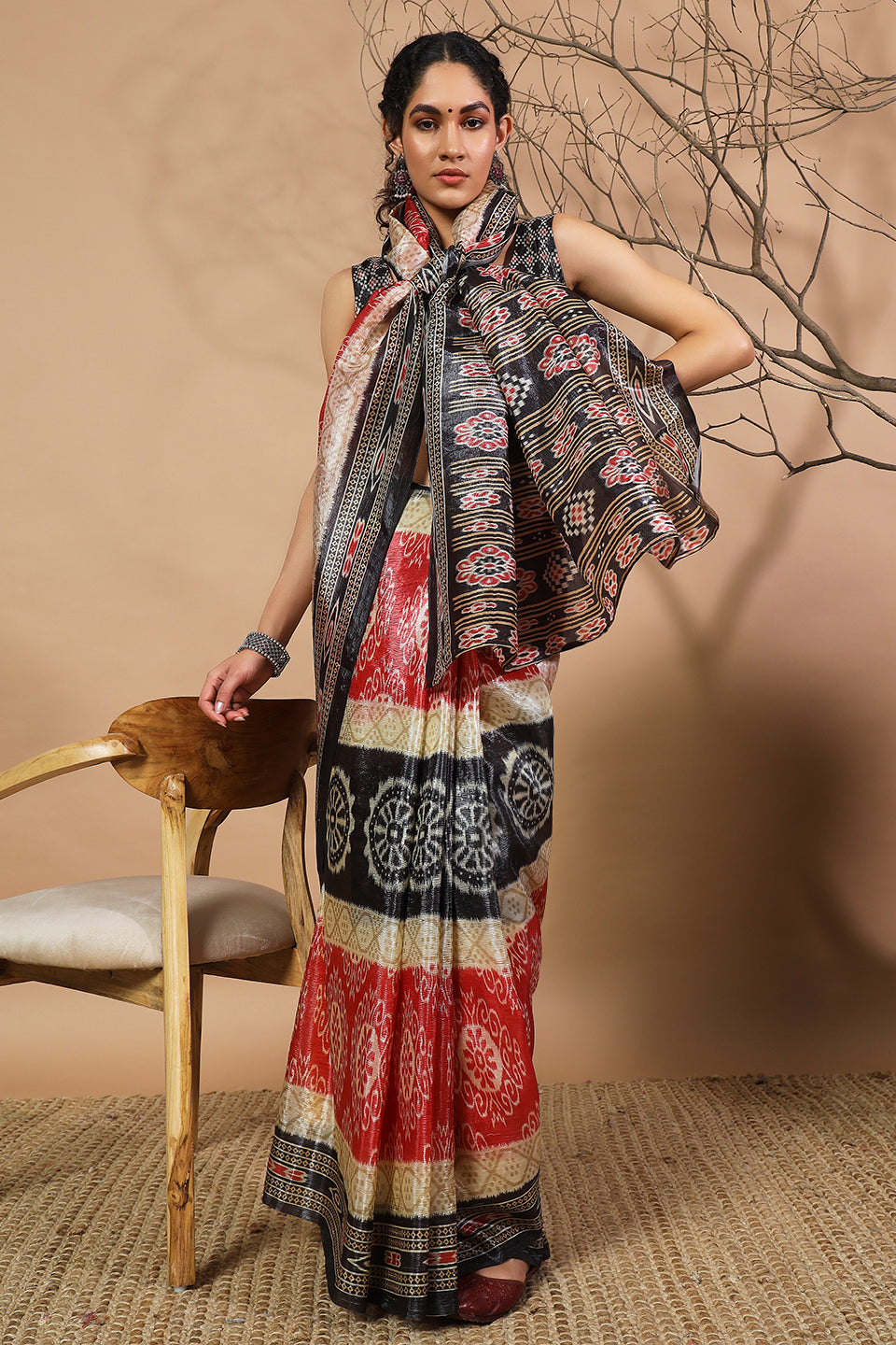 Printed Crush Gold Tissue Pochampally Silk Saree