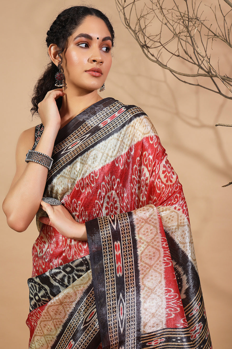Printed Crush Gold Tissue Pochampally Silk Saree