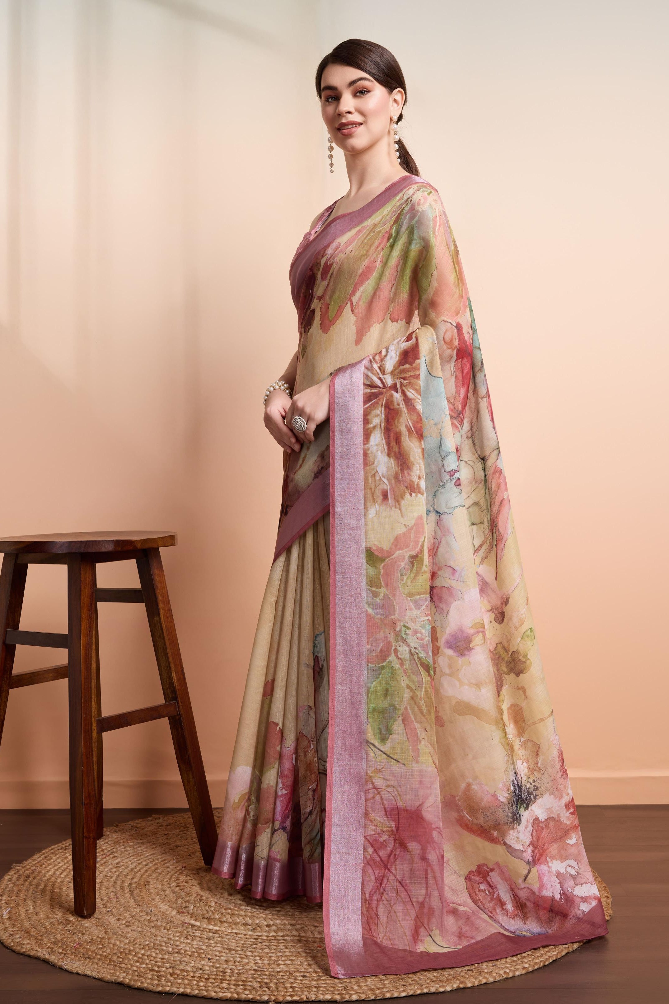 RACHNA  Zari Abstract Printed Ready to Wear Saree