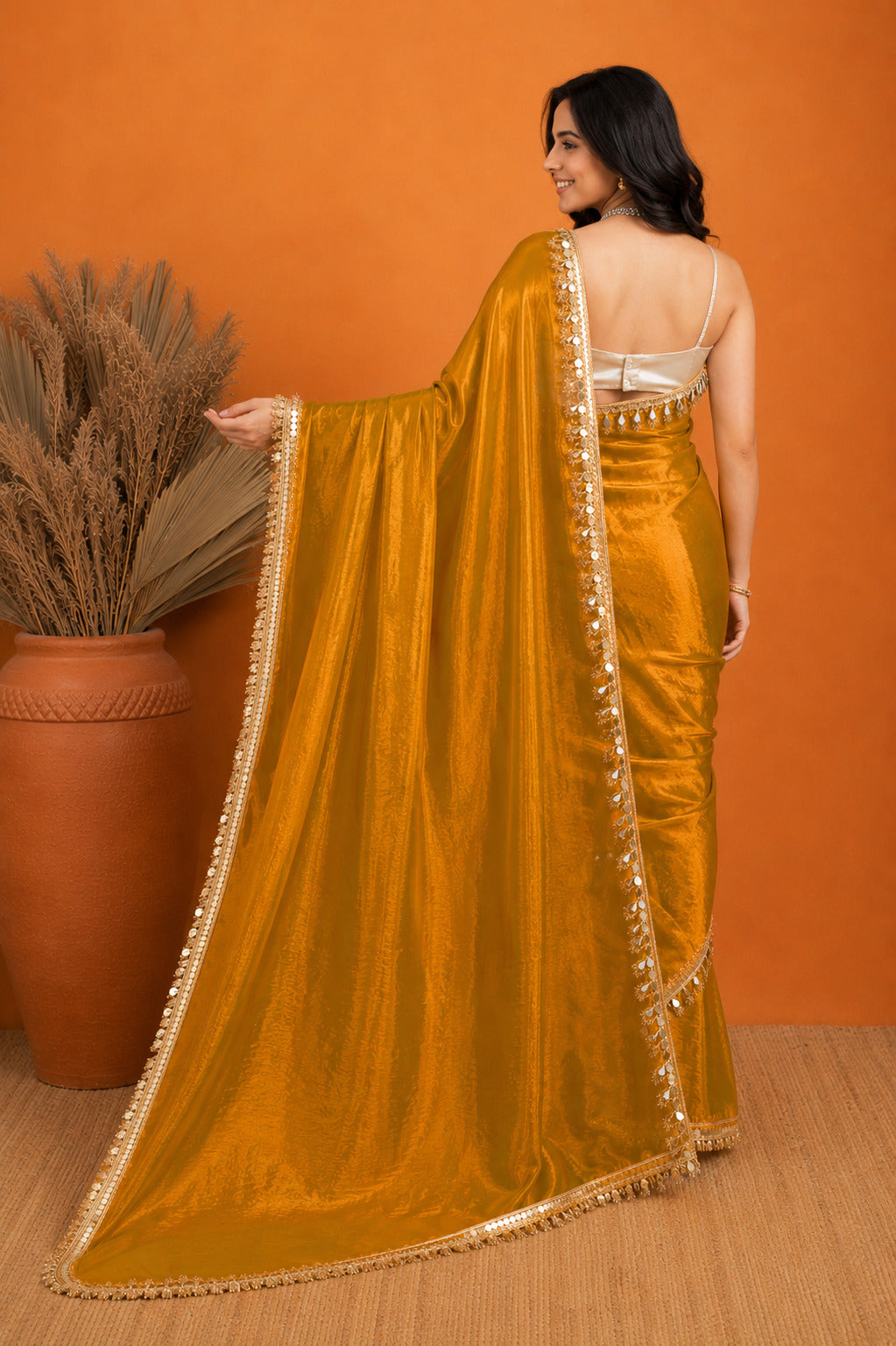 Yellow Solid Dyed Pure Chiffon Ready To Wear Saree