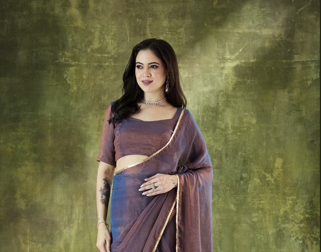 Blue Ombre Designer Silk Blend Ready To Wear Saree