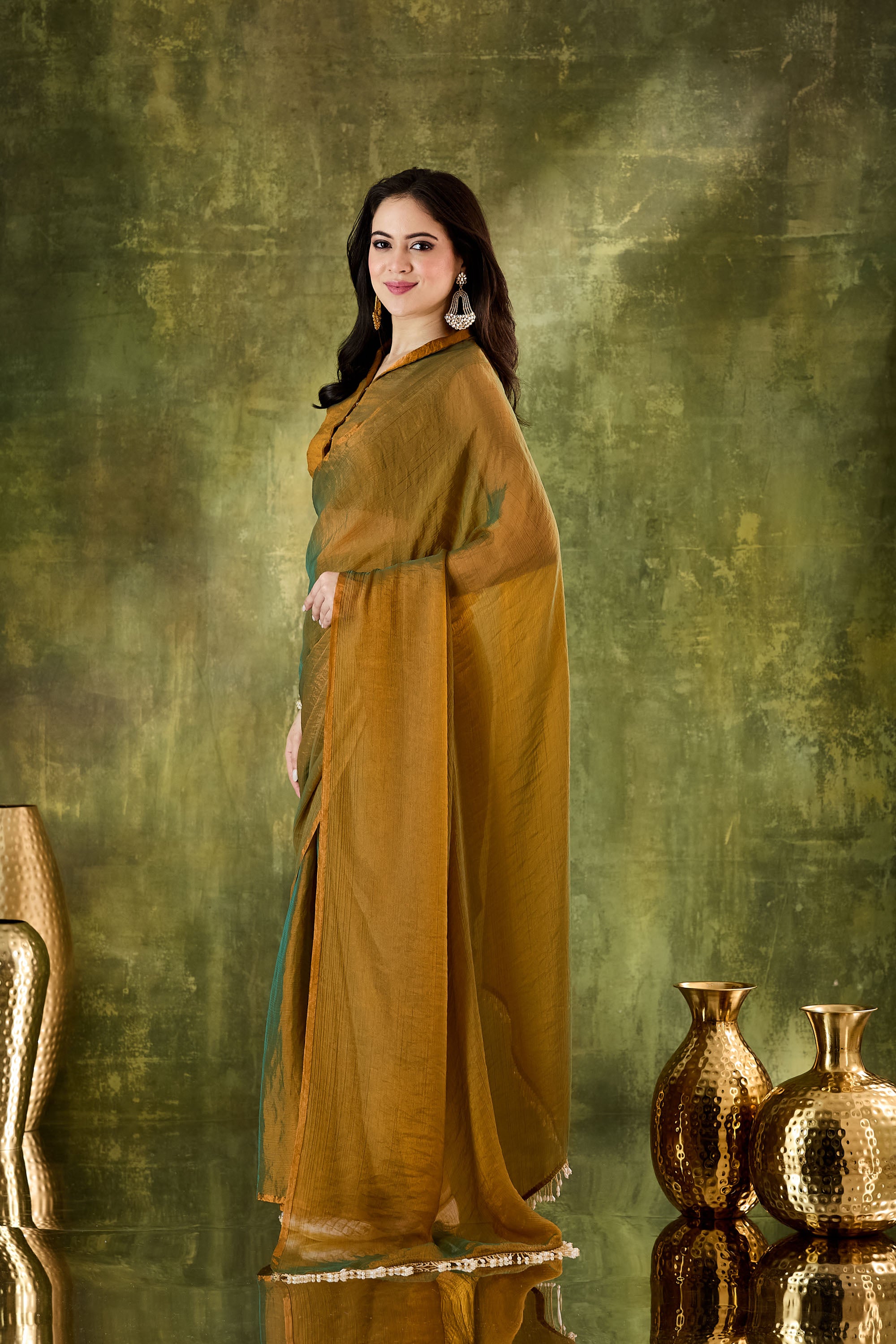 Gold Silk Blend Ready To Wear Saree