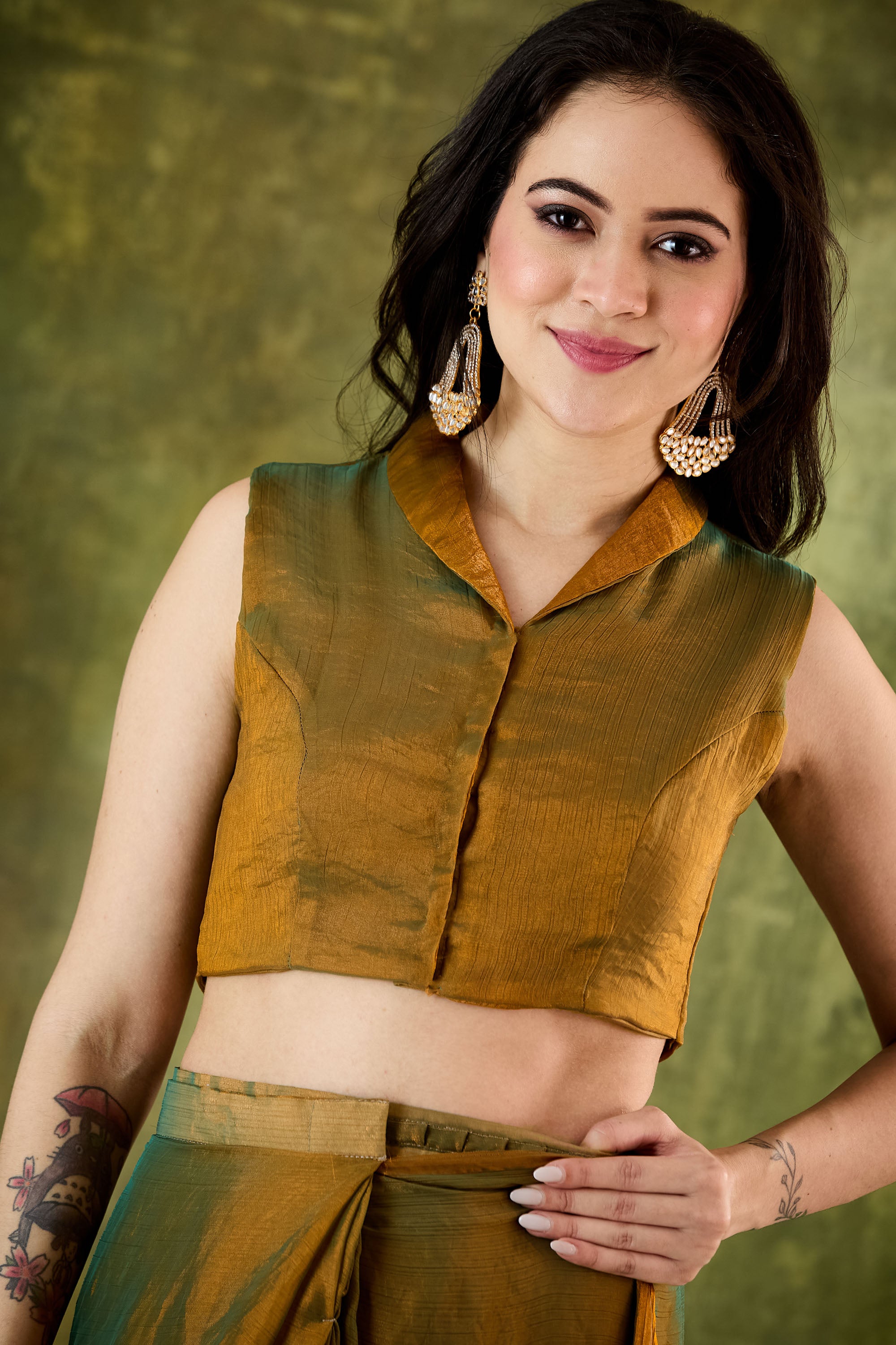Gold Silk Blend Ready To Wear Saree