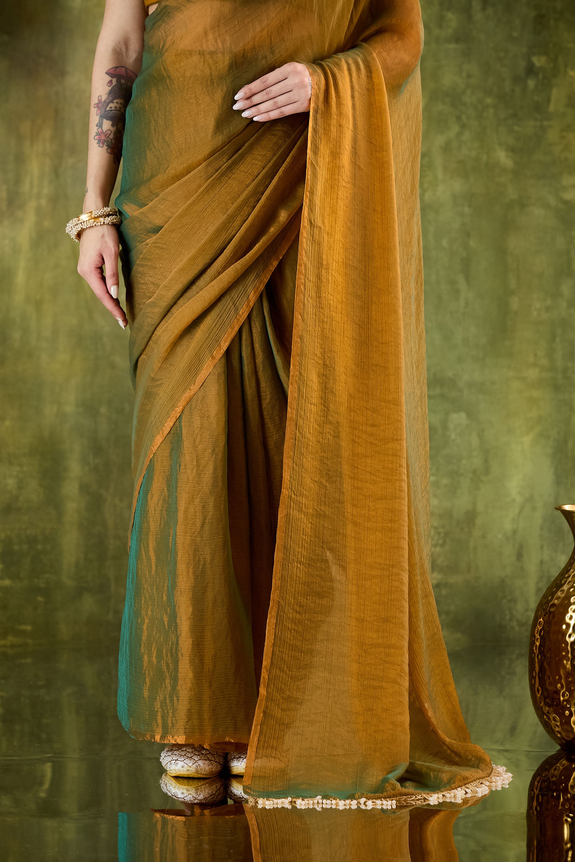 Gold Silk Blend Ready To Wear Saree
