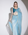 Turquoise Blue Solid Tissue Ready to Wear Saree
