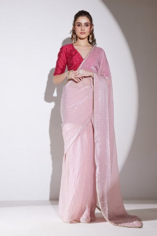 Pink Solid Organza Designer Saree