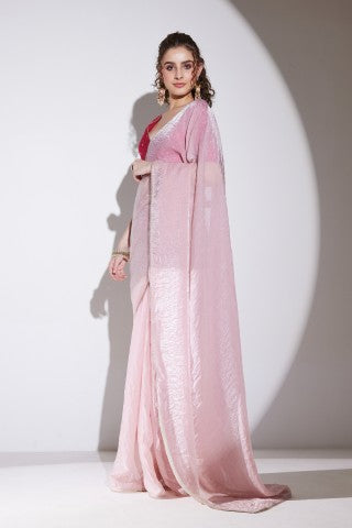 Pink Color Organza Embroidery Work Ready to wear saree