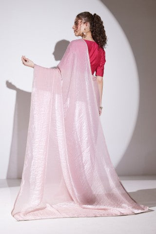 Pink Color Organza Embroidery Work Ready to wear saree