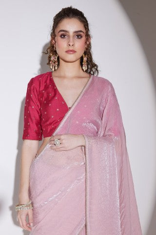 Pink Solid Organza Designer Saree