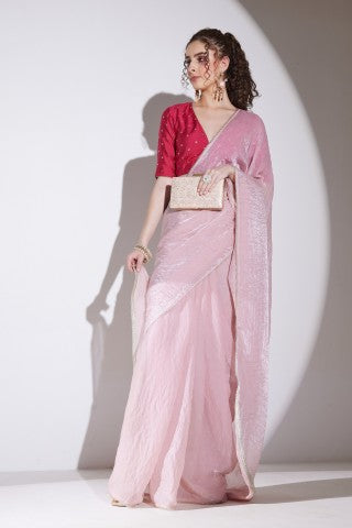 Pink Color Organza Embroidery Work Ready to wear saree
