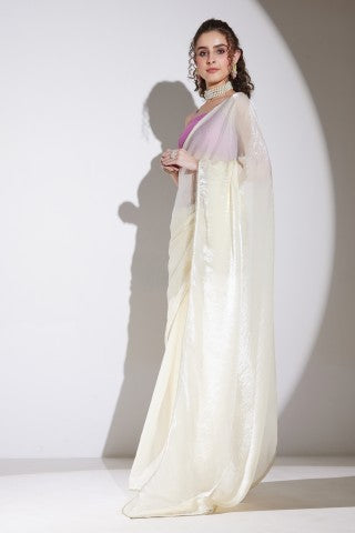 White Solid Organza Ready to Wear Saree