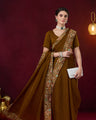 Brown Color Solid Printed Silk Blend Party Wear Saree