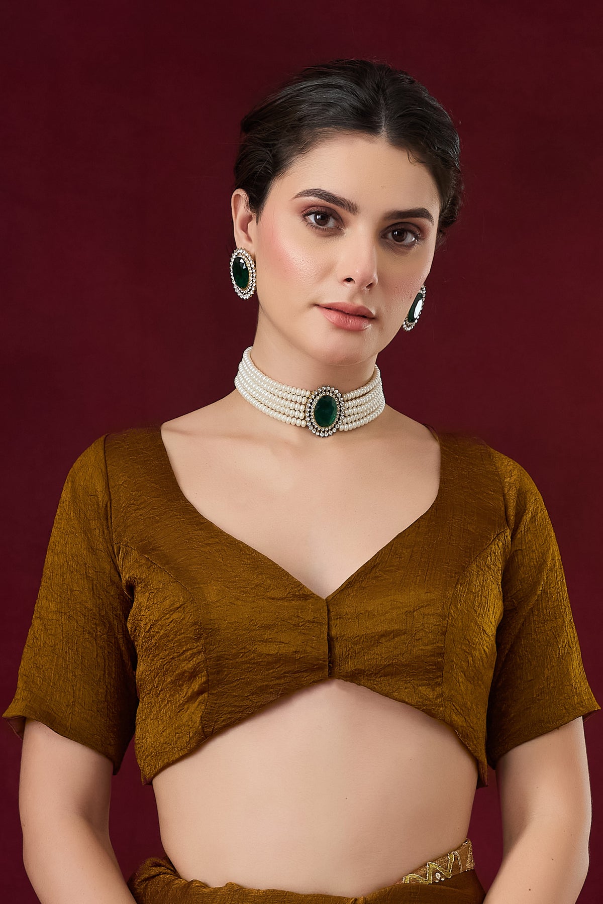 Brown Color Solid Printed Silk Blend Party Wear Saree