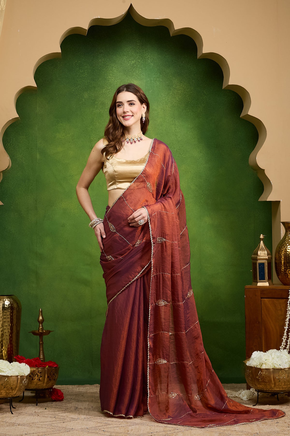 Purple Ethnic Motifs Two-Tone Organza Party Wear Saree