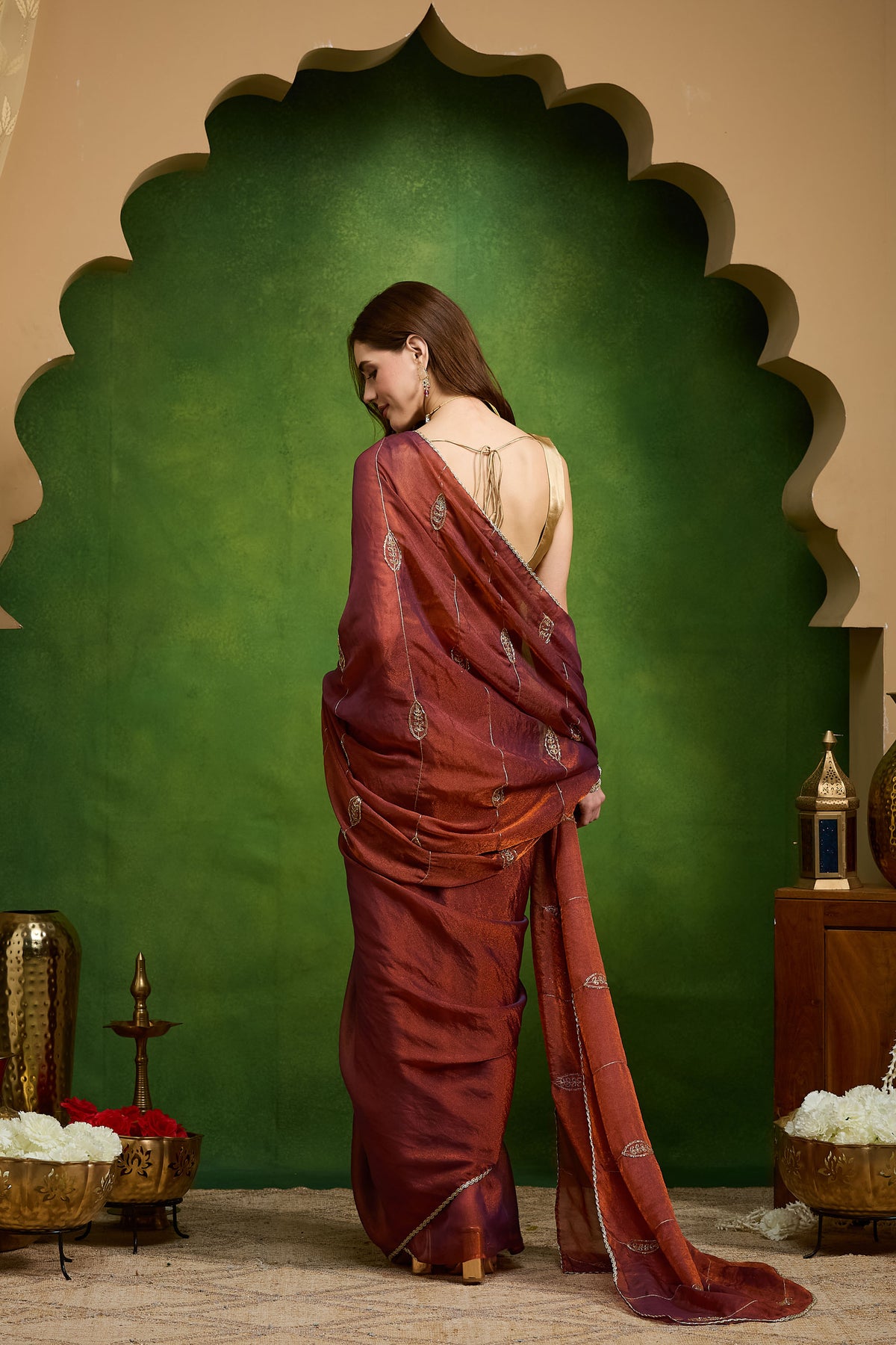 Purple Ethnic Motifs Two-Tone Organza Party Wear Saree