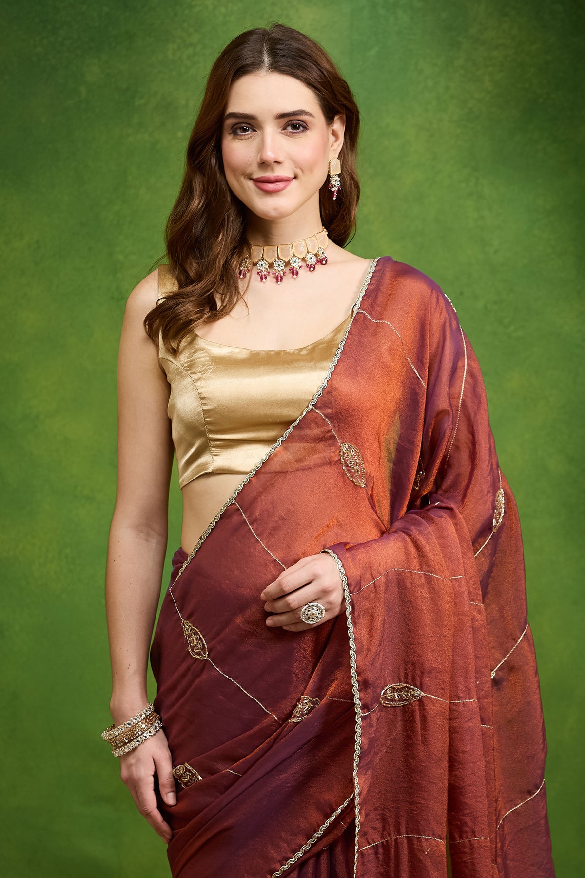 Purple Ethnic Motifs Two-Tone Organza Party Wear Saree