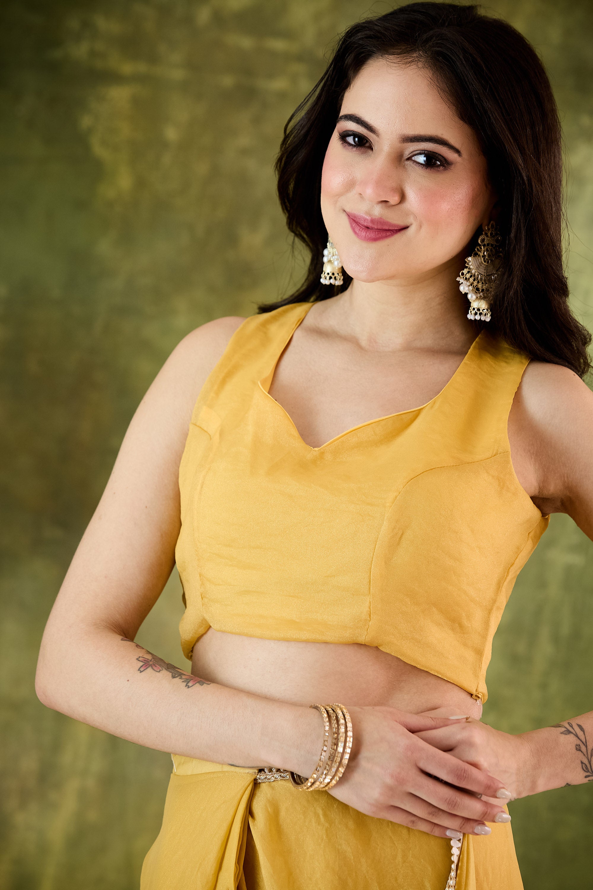 Yellow Designer Silk Blend Ready To Wear Saree