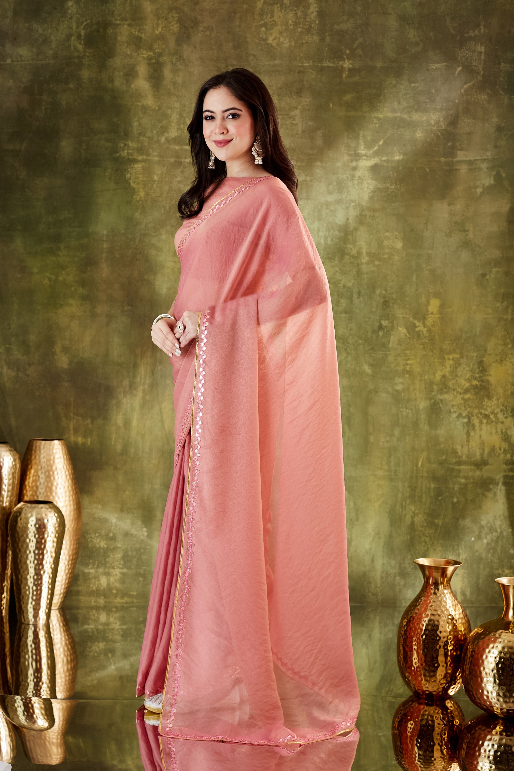 Peach Color Designer Silk Blend Ready To Wear Saree