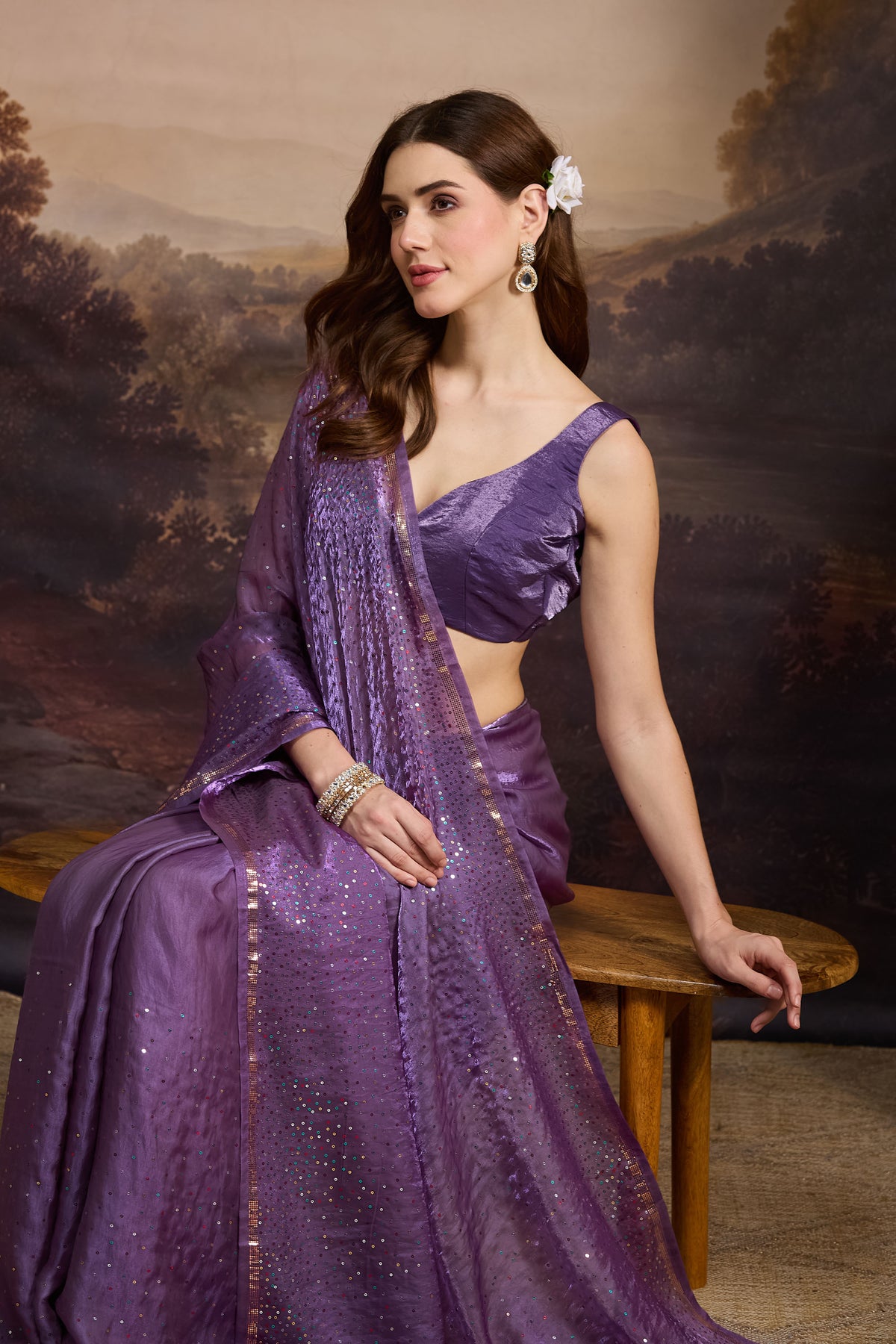 Purple Solid Dyed Satin Ready to Wear Saree