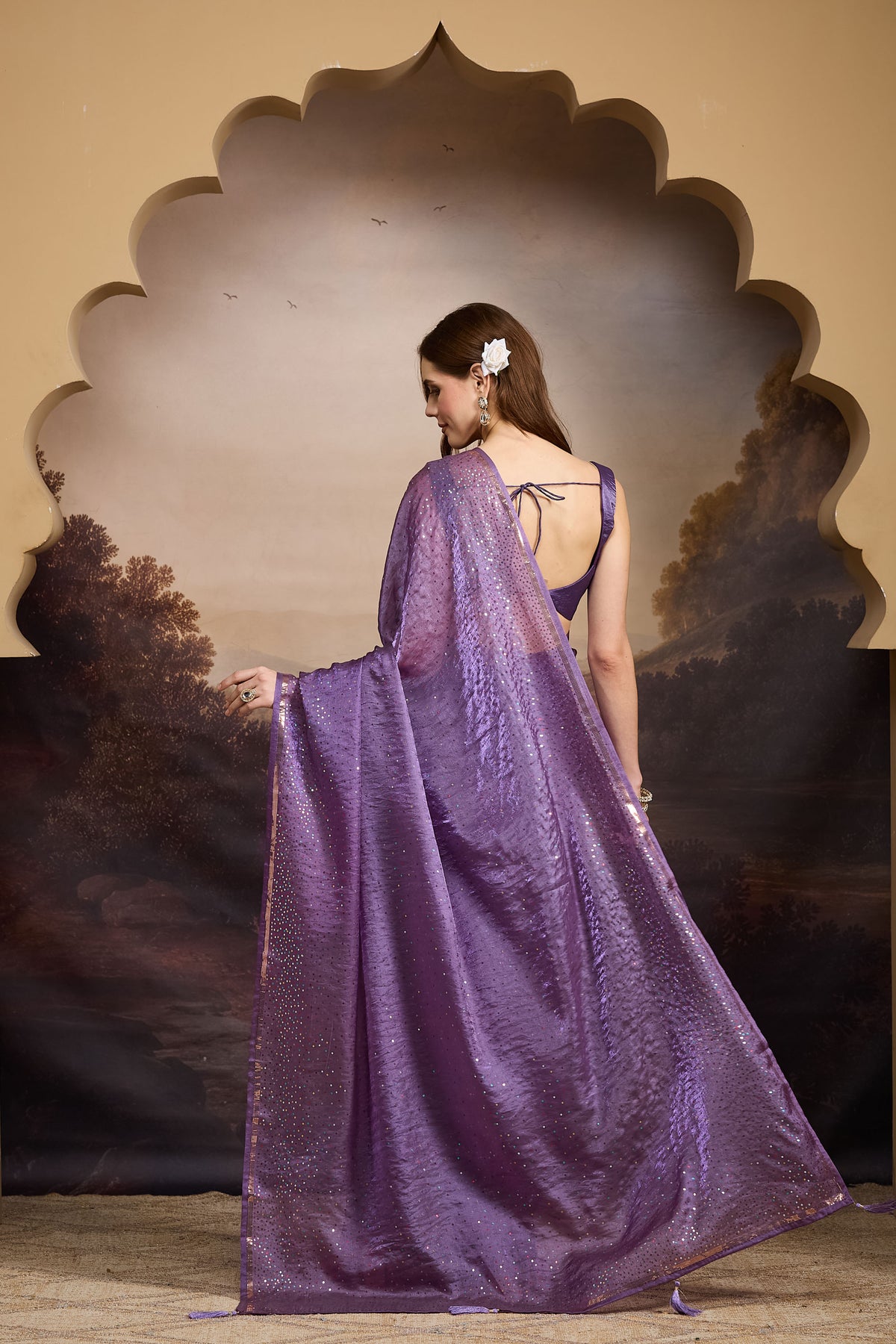 Purple Solid Dyed Satin Ready to Wear Saree