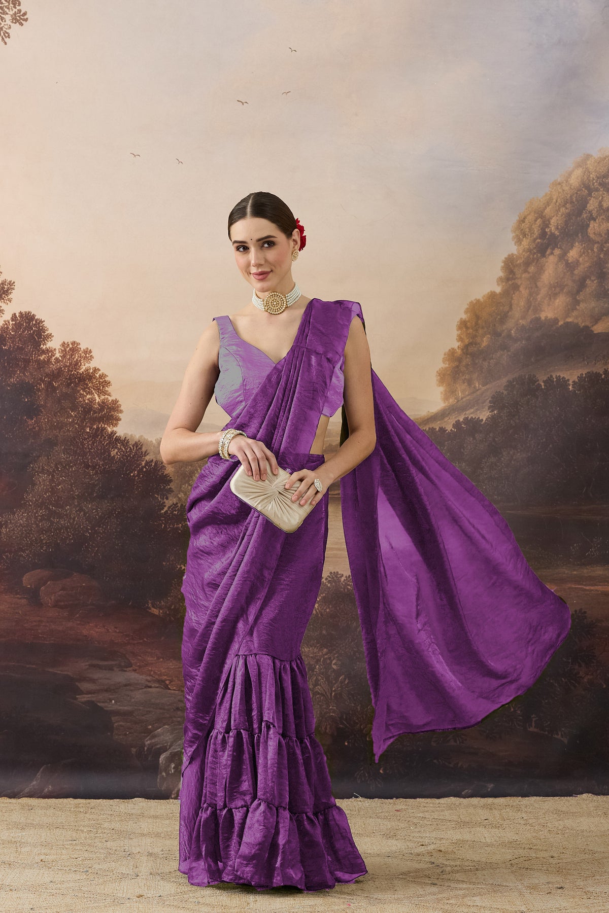Purple Color Solid Organza Ready to Wear Saree