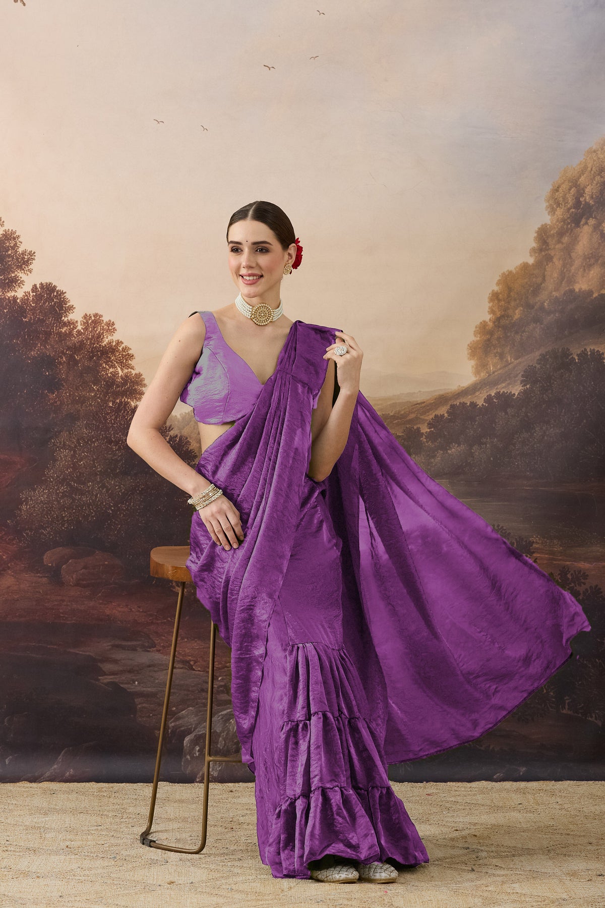 Purple Color Solid Organza Ready to Wear Saree