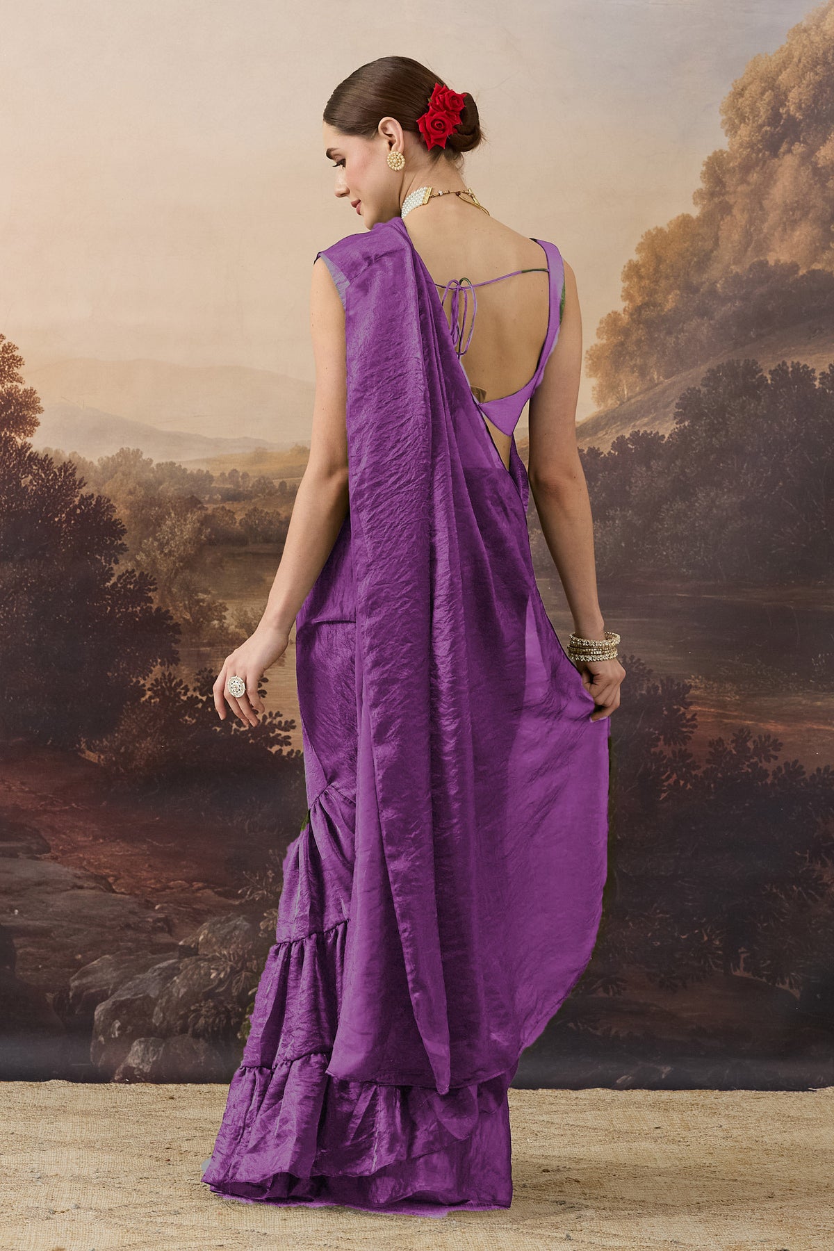 Purple Color Solid Organza Ready to Wear Saree