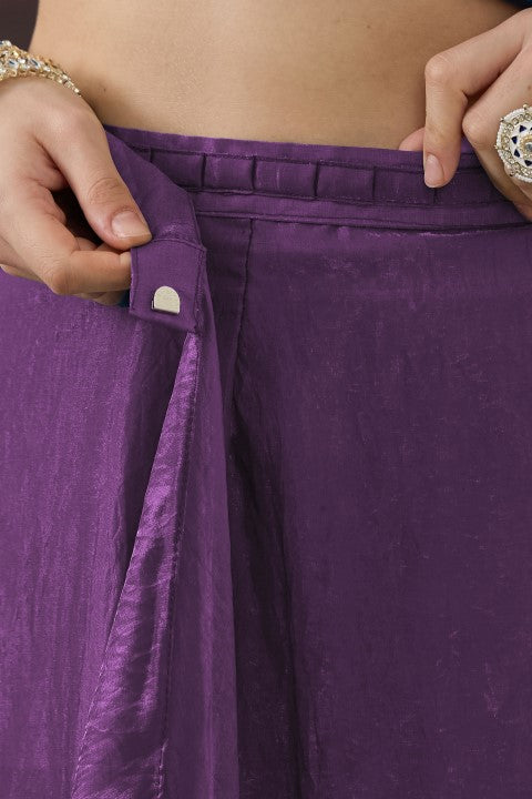Purple Green Solid Organza Ready to Wear Saree