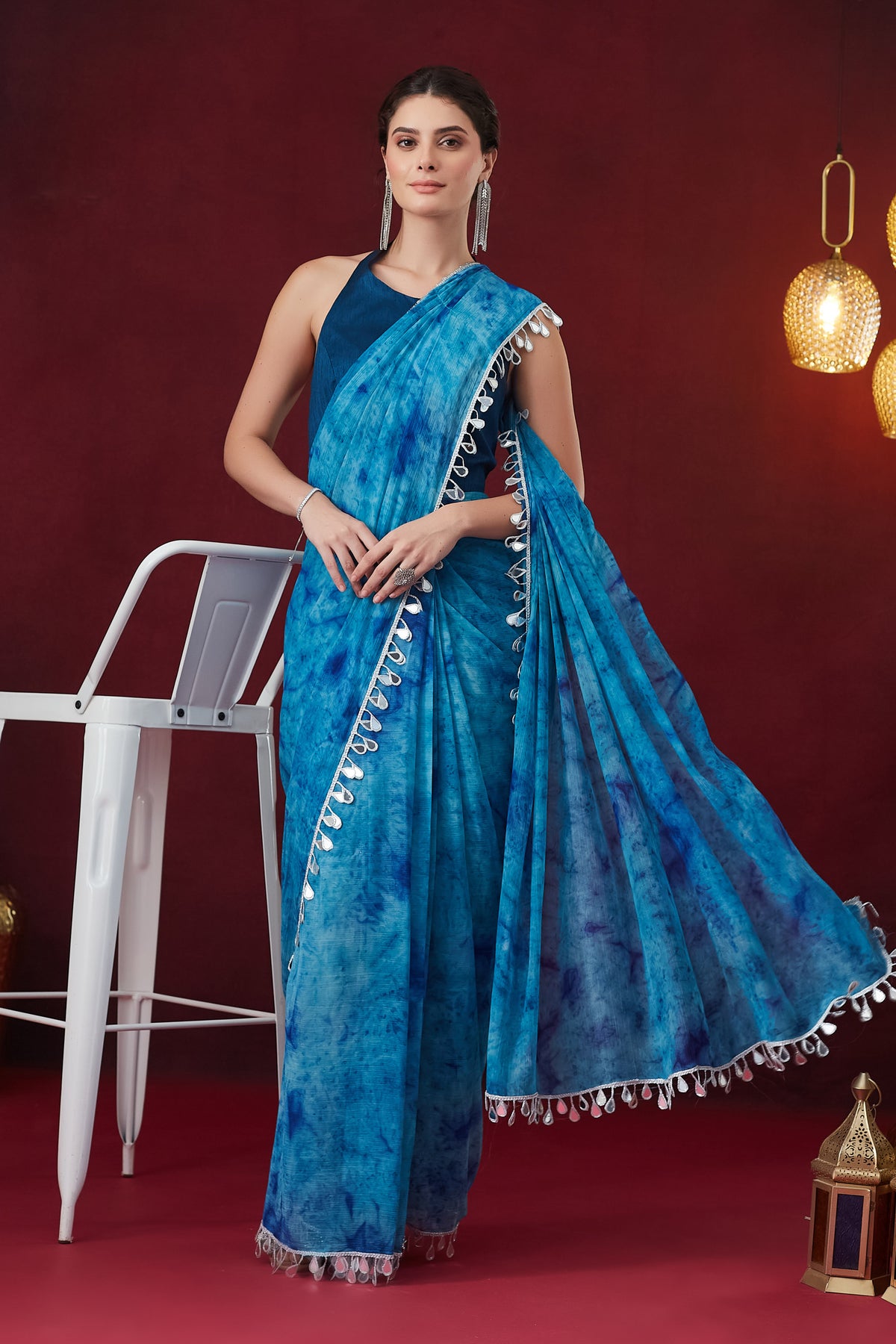 Blue Tie and Dye Pure Chiffon Party Wear Saree