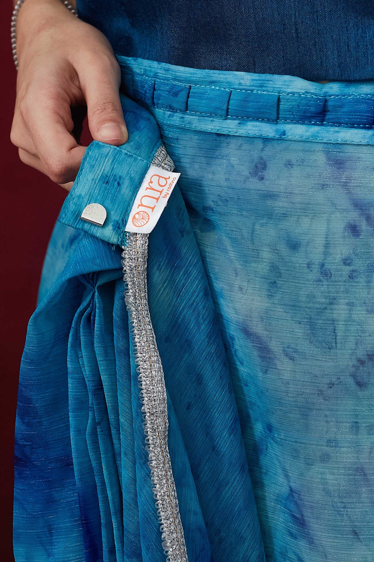 Blue Tie and Dye Pure Chiffon Party Wear Saree