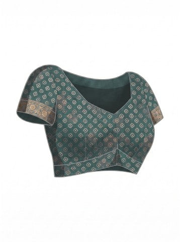 Teal Geometric Printed Organza Ready to Wear Saree