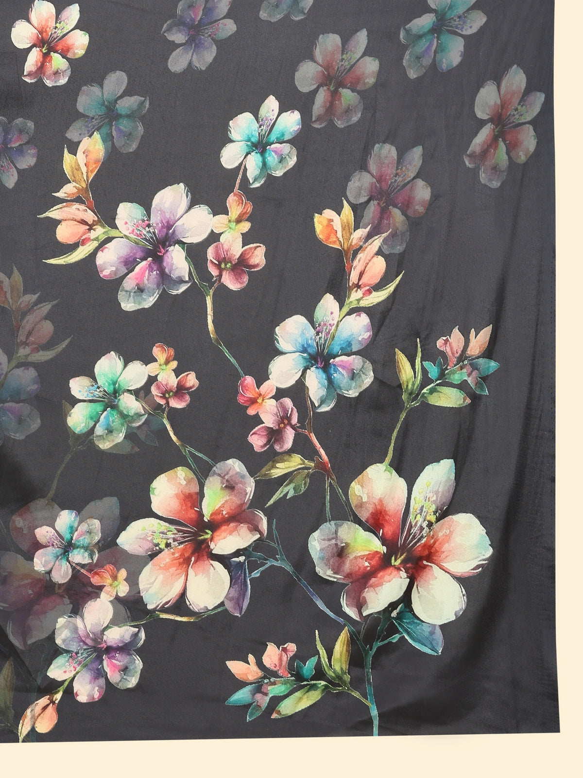 Grey Floral Printed Satin Designer Saree