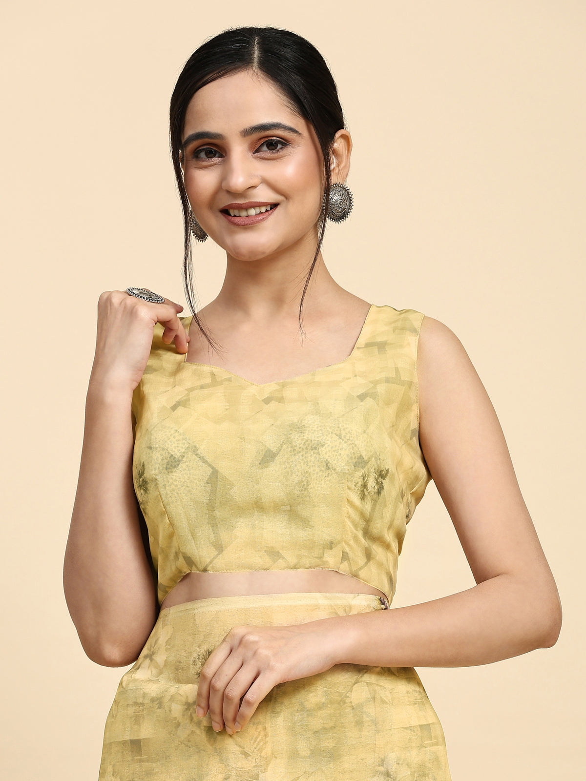 Yellow Floral Printed Satin Party Wear Saree